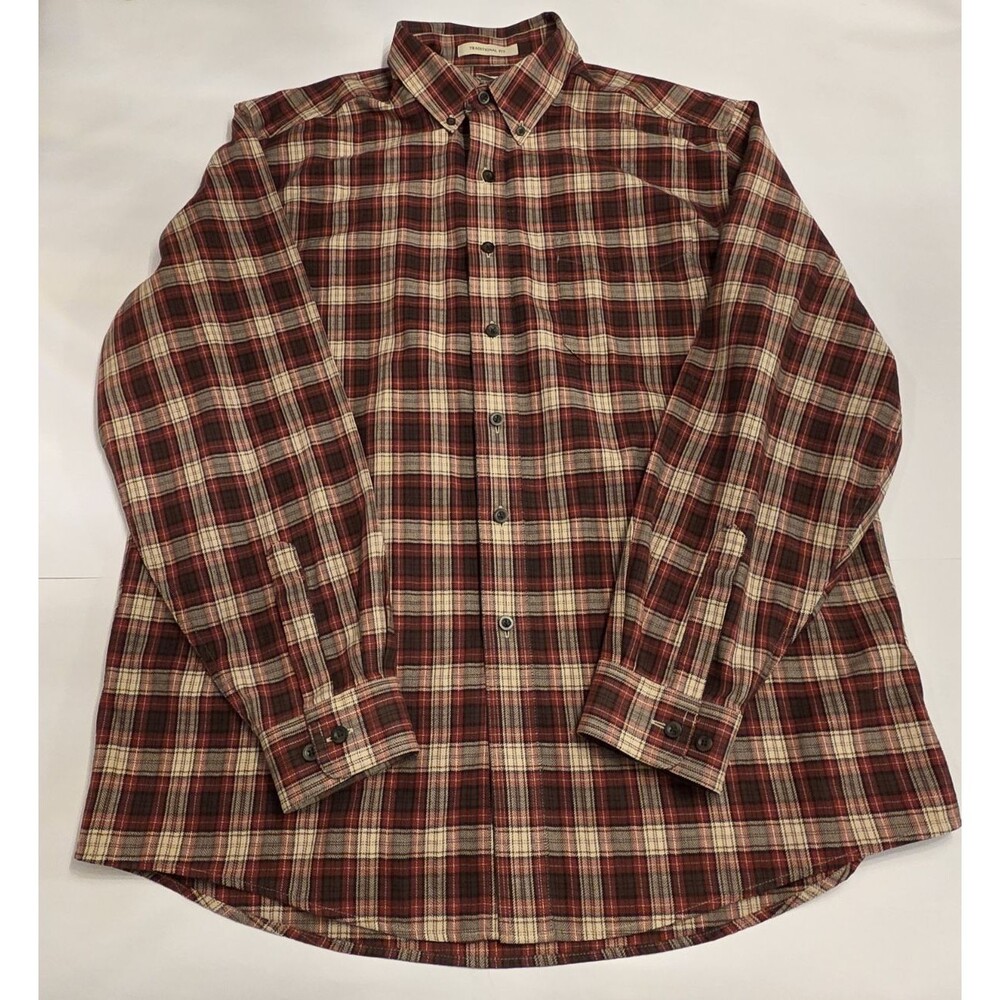 L.L. Bean Flannel Shirt Mens Large Traditional Fit Red Plaid Button Down Cotton